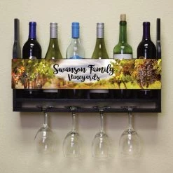 Promo 😉 Bars CUSTOMIZABLE Wall Mounted Wine Bottle & Glass Hanging Shelf W/ Vineyard Plaque ❤️ -BARS Sales Store Wine Bottle Glass Plaque 5 1e1aad22 326a 4fef a9ab 080c6bf724f1 800x