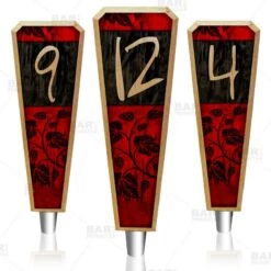 Discount 🔥 Bars Oak Wood Numbered Beer Tap Handles - Red / Black Grunge 🌟
