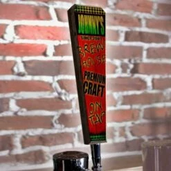 Outlet 🥰 Bars Brew House - Red / Green - Oak Wood Beer Tap Handles - Flared Shape 🔥