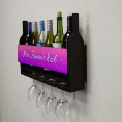 New 🌟 Bars CUSTOMIZABLE Wall Mounted Wine Bottle & Glass Hanging Shelf W/ Fun Pink Plaque 🔥 -BARS Sales Store customizable wall wine glass hanging shelf bottles glasses side miss 800x