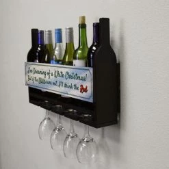 Buy 👏 Bars Wall Mounted Wine Bottle & Glass Hanging Shelf W/ White 🔔 Christmas Plaque 😍 -BARS Sales Store customizable wall wine glass hanging shelf bottles glasses side xmas 800x