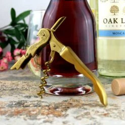 Promo 😍 Bars Gold Plated Double Lever Corkscrew W/ Etched Design 🔥 -BARS Sales Store twine embellished corkscrew gold bpc 5 800x